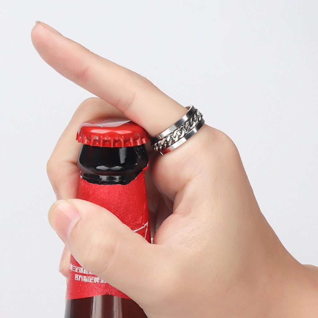 Nhẫn khui bia, nhẫn nam nữ dây xích xoay, thời trang cá tính cực ngầu