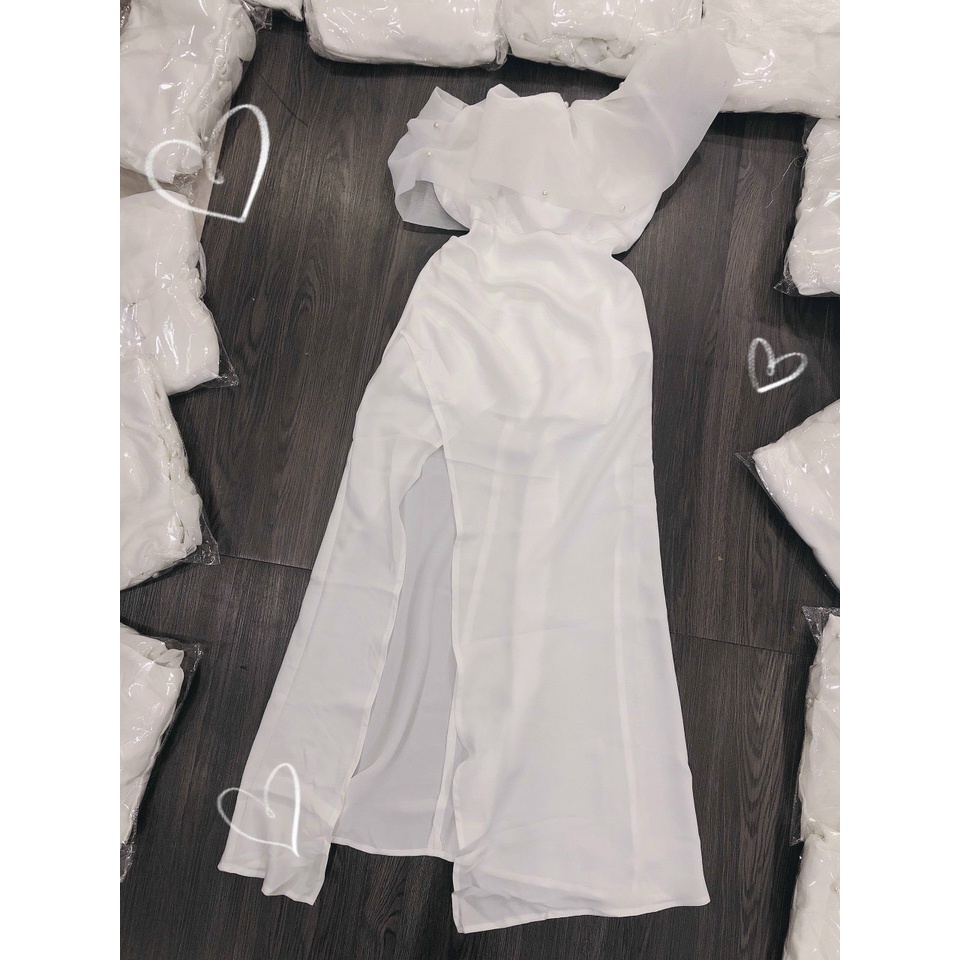 Đầm Dự Tiệc Trễ Vai Body Thiết Kế Dáng Dài Xẻ Tà Màu Trắng |  ROSE CLOTHING D0438