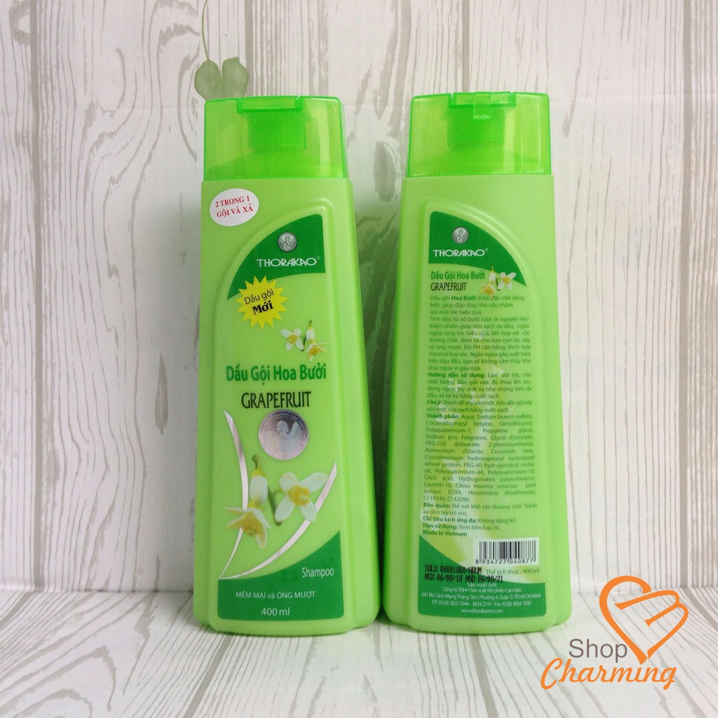 Dầu Gội Và Xả (2 Trong 1 Chai) Hoa Bưởi Thorakao - Mới 400Ml Sạch Gàu, Mượt Tóc, Giảm Rụng Tóc