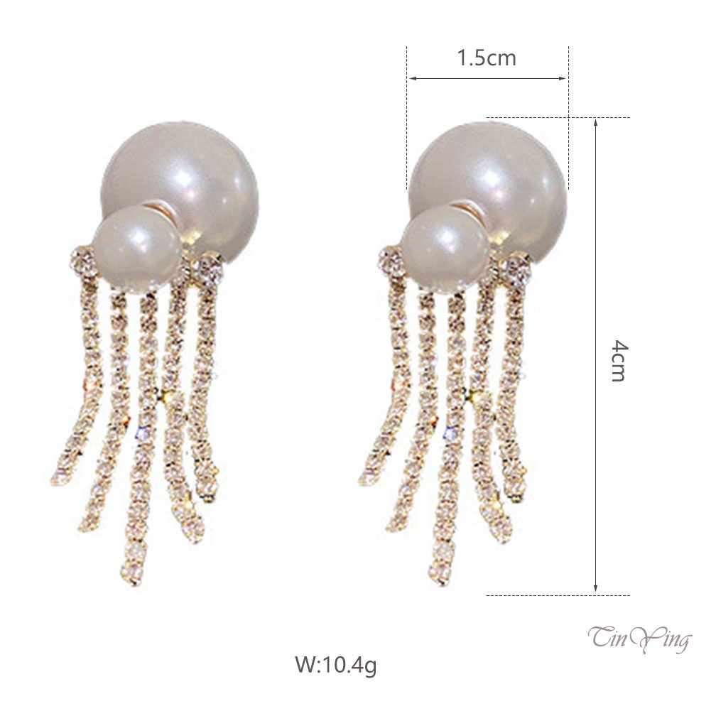 GETNOIVAS Bông Tai Mạ Bạc 925 Đính Đá Phối Tua Rua 2 Chiều Chống Dị Ứng Hợp Thời Trang