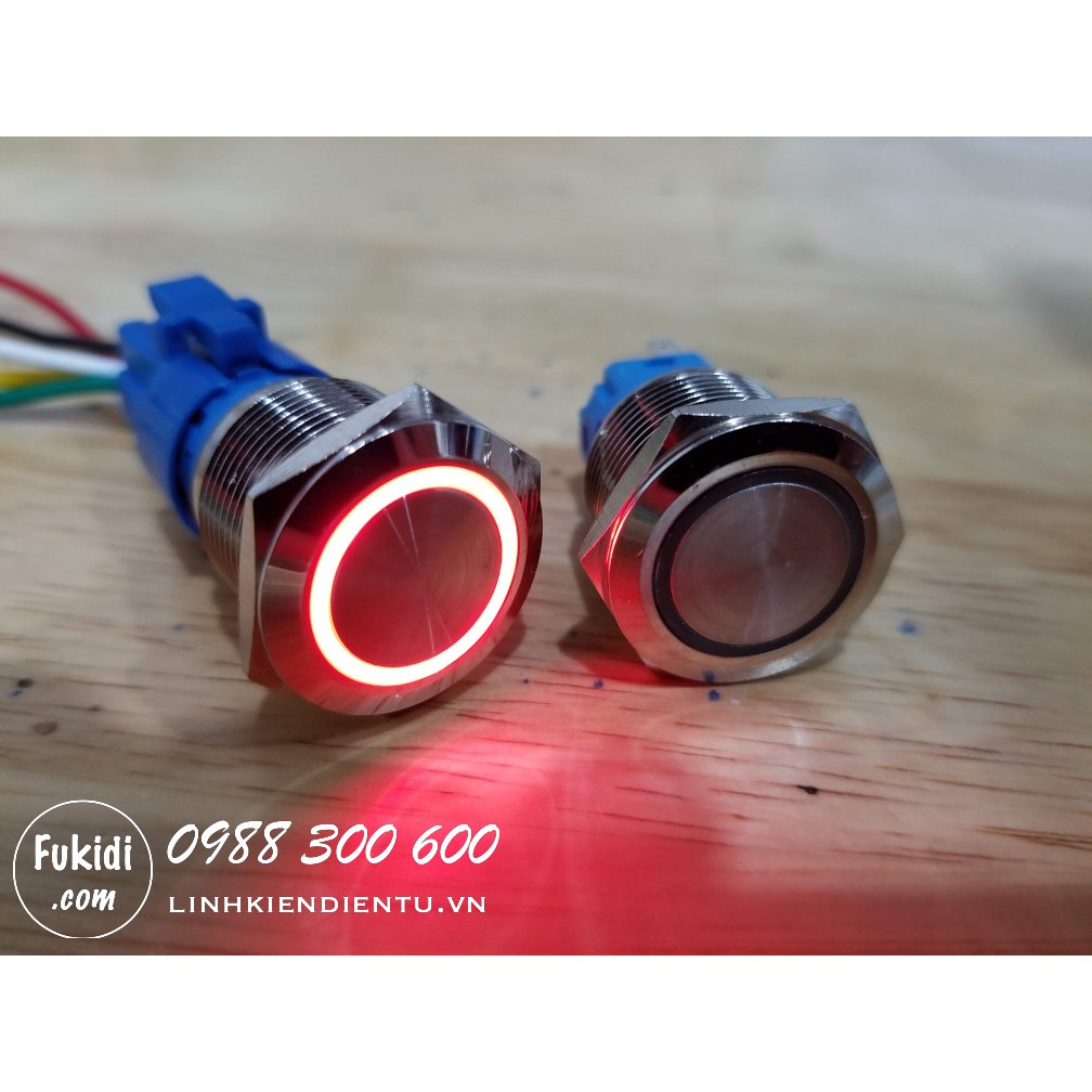 Nút nhấn nhả vỏ kim loại phi 19mm, điện áp 24V, chống thấm nước, đèn hình tròn - BN1924R
