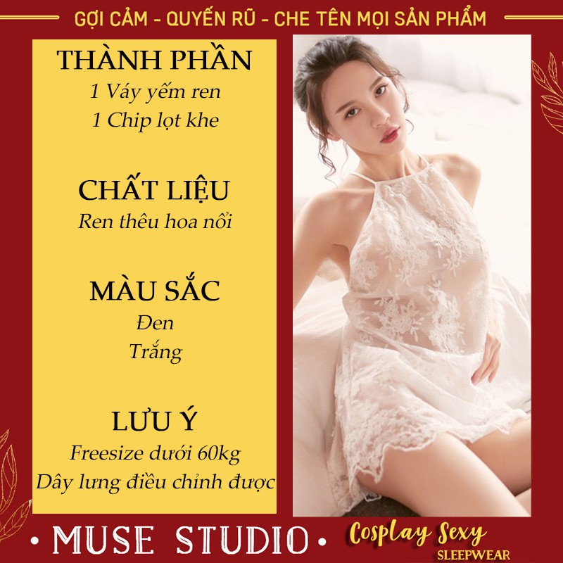Váy ngủ ren đẹp, hàng cao cấp, đồ ngủ nữ sexy gợi cảm, đầm yếm dây lưng đan chéo quyến rũ | BigBuy360 - bigbuy360.vn