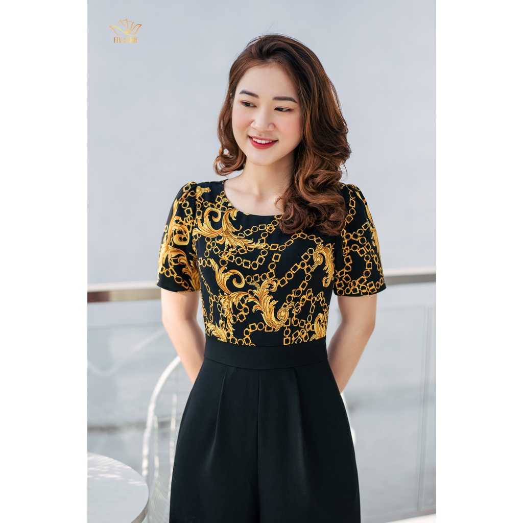 Jump trung niên dạo phố dài - Cổ tròn tay ngắn - Đen hoạ tiết - TTV861 TTV Store