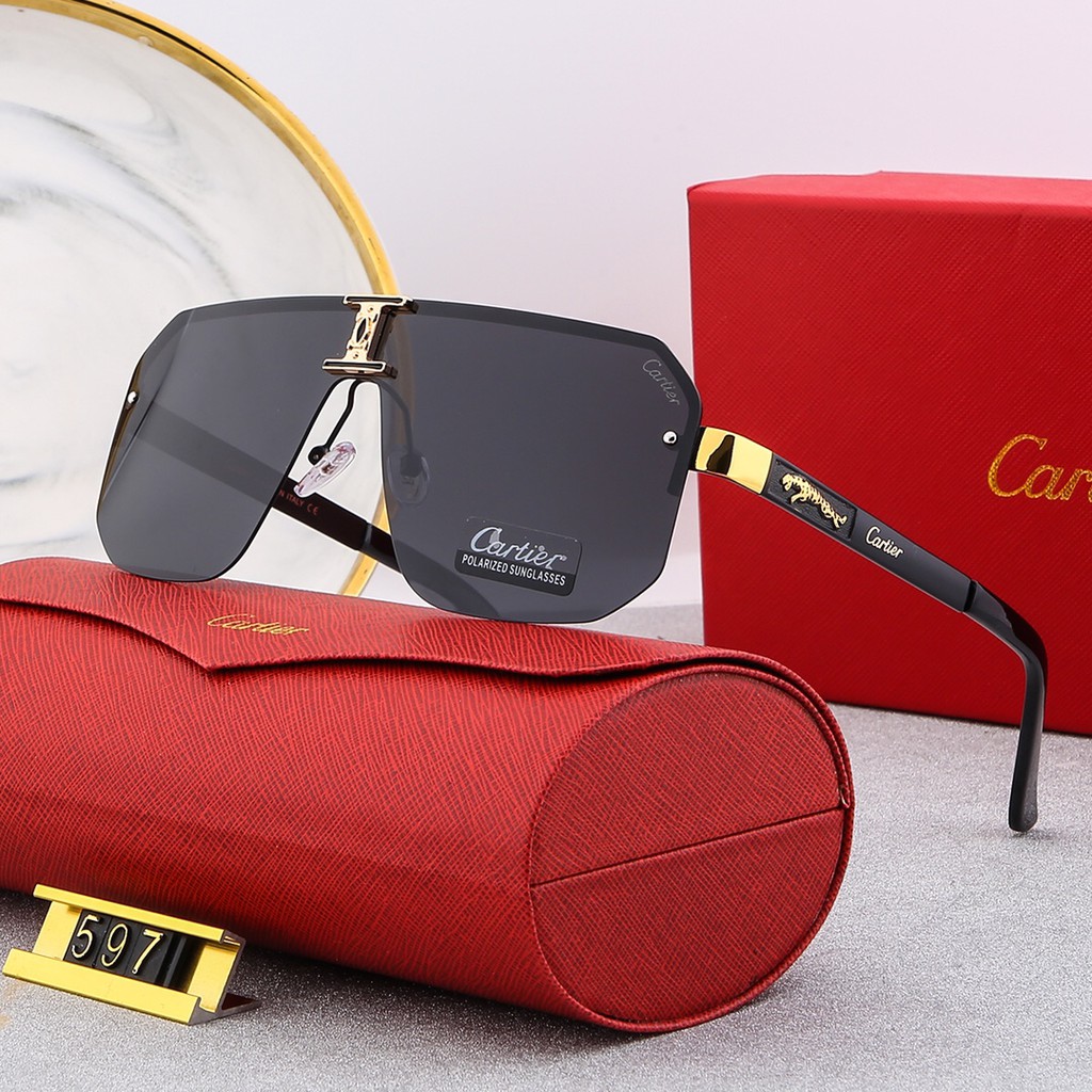 TNT Cartier 2022 mới vuông cắt cạnh kính râm thể thao chống gió phân cực hai màu gradient màu không gọng nam và nữ kính mát đường phố chụp ảnh hoang dã UV400 597