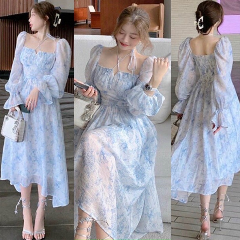 ĐẦM MIDI HOA DÂY CỔ YẾM