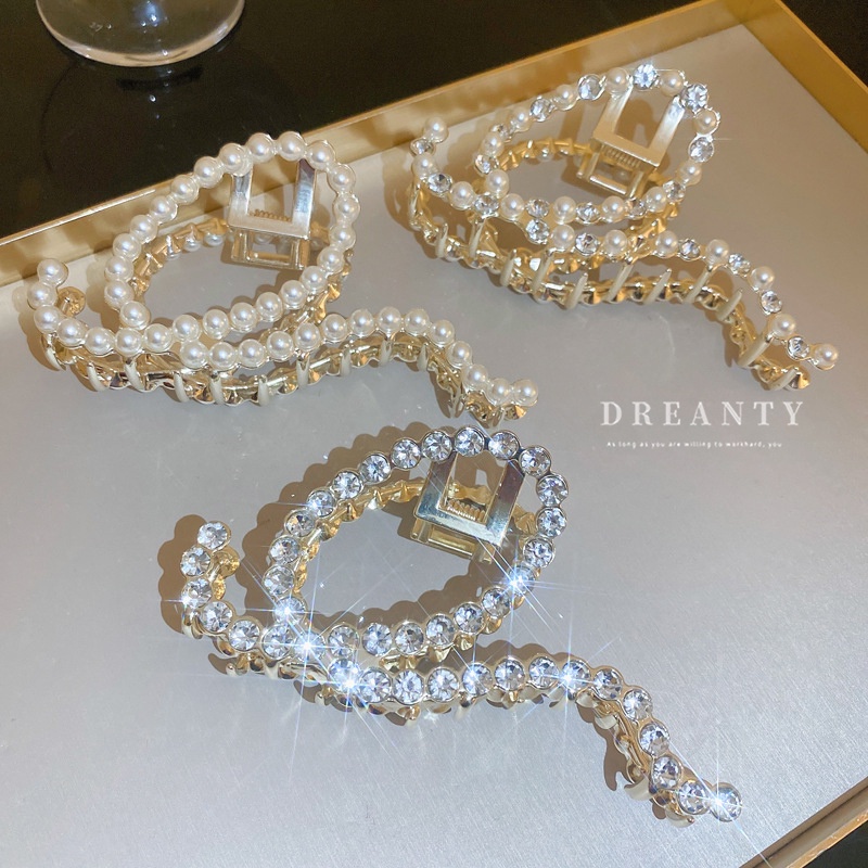 Kẹp Tóc Đính Kim Cương Giả Và Ngọc Trai Phong Cách Retro Thanh Lịch Thời Trang