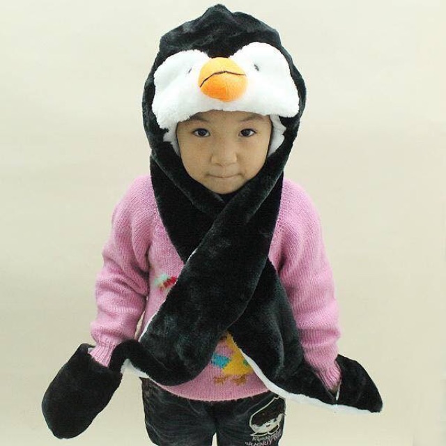 Khăn mũ thú liền găng động vật, mũ liền khăn hình gấu, sói, thỏ