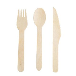 Set 10 muỗng 10 dĩa 10 dao gỗ dùng 1 lần xuất khẩu Châu Âu