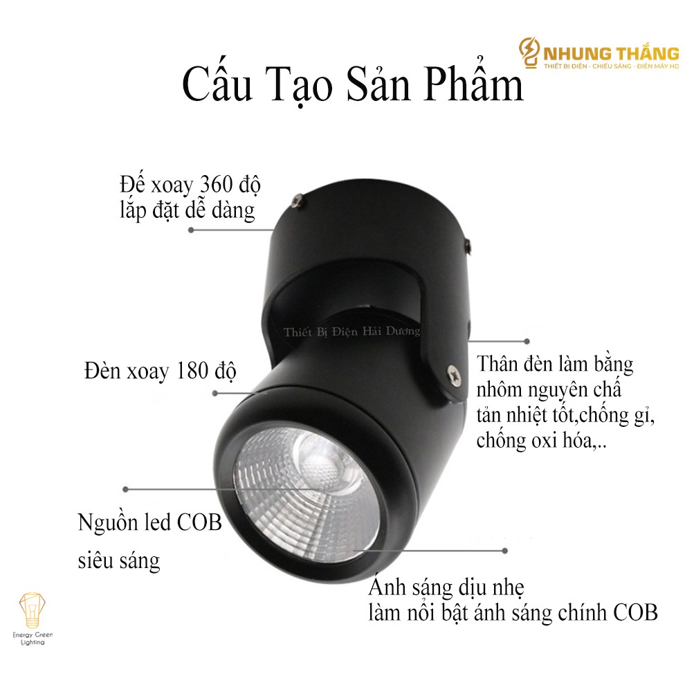 Đèn LED Ống Bơ 7w-12w 03645 - Thay Đổi Được Góc Chiếu - Ánh Sáng Vàng - 5 Màu - Thân Nhôm Tản Nhiệt - Bảo Hành 12 Tháng
