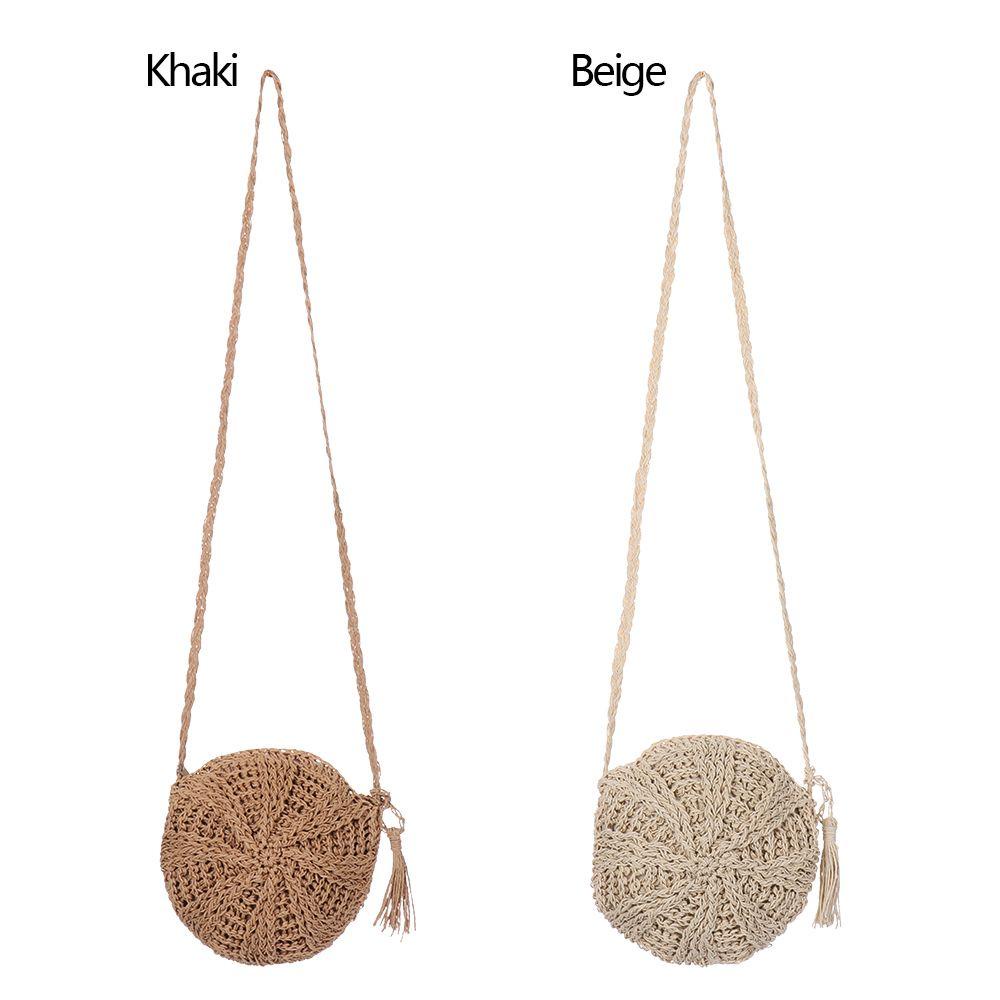 JUNE Fashion Straw Bag Shoulder Bags Summer Beach Bag Straw Handbag Handbag Knit Round Handmade Women Girl Rattan Woven/Multicolor