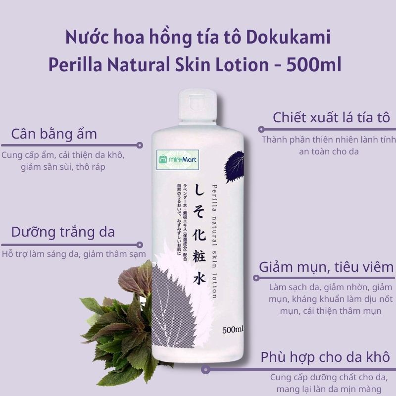 [Chính hãng] Nước Hoa Hồng Diếp cá, Tía tô Dokudami Natural Skin Lotion Nhật Bản làm sạch sâu, ngăn ngừa mụn chai 500ml