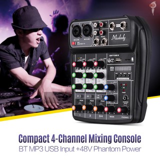X&S Muslady AI-4 Compact Mixing Console Digital Audio Mixer 4-Channel BT MP3 USB Input +48V Phantom Power for Music Recording DJ Network Live Broadcast Karaoke