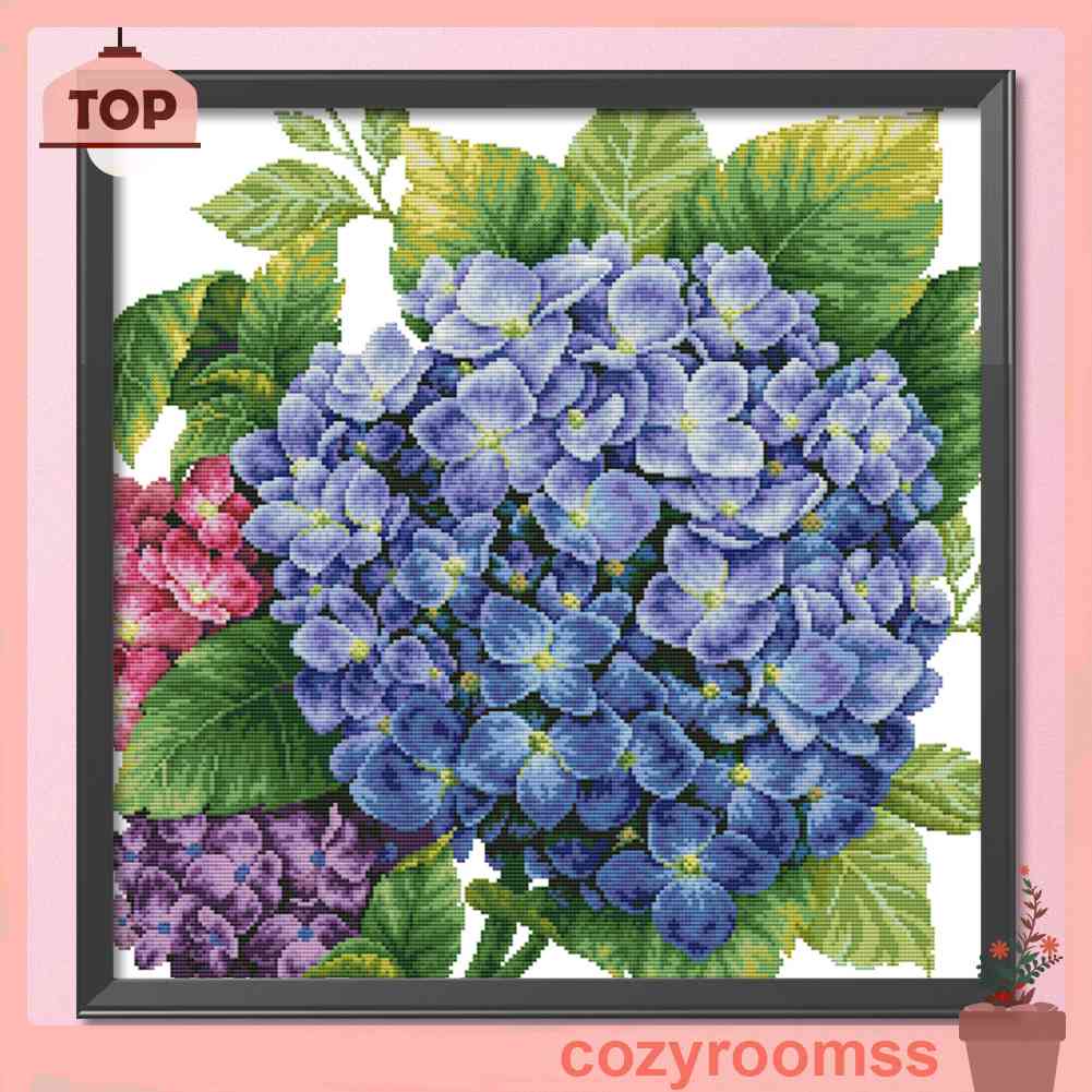 Tranh Thêu Chữ Thập Trang Trí Hình Hoa Cẩm Tú Cầu 14CT 2 Dây Cotton