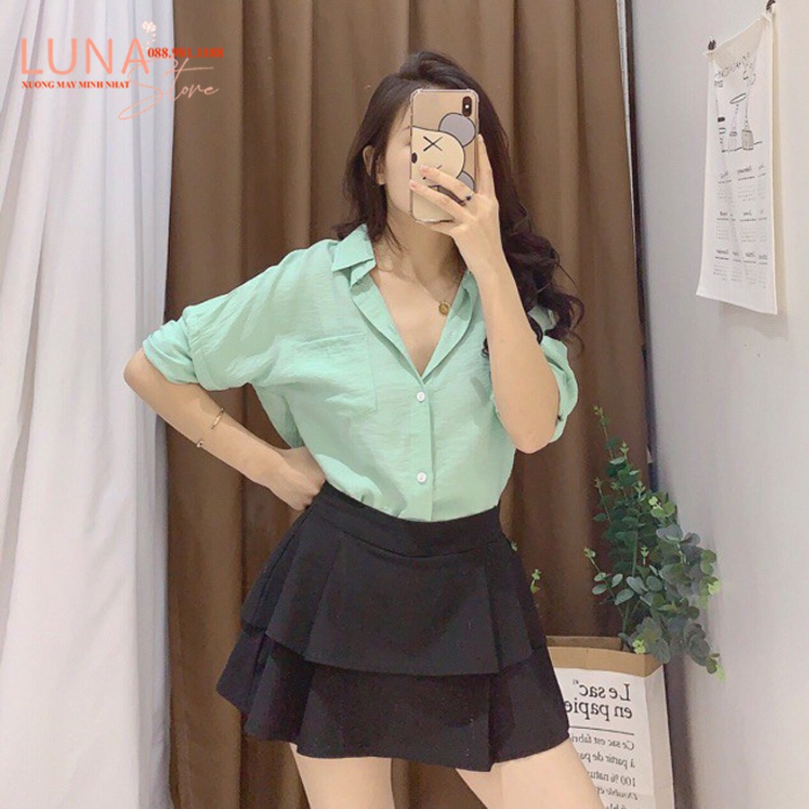 Chân váy xòe 2 tầng ngắn xếp ly sóng bồng có lót trong cá tính - Vải Umi màu Đen có giãn 4 chiều đi biển tiệc công sở