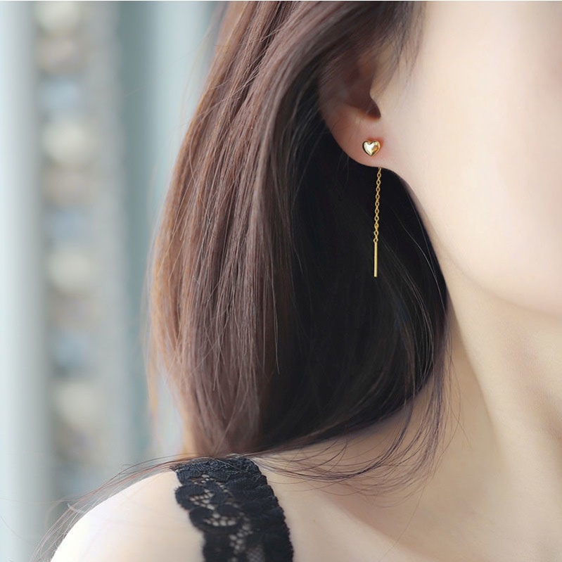 Khuyên tai dáng dài bằng thép titan không gỉ hình trái tim xinh xắn thời trang 2021