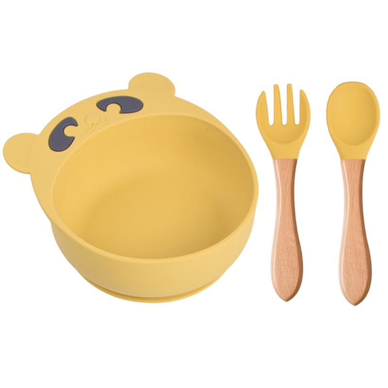 Bộ 3 Món Tô / Muỗng / Nĩa Silicone Có Giác Hút Chống Trượt Cho Bé Tập Ăn