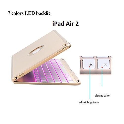 Bao da kiêm bàn phím bluetooth cho iPad Air 2 (Gold) tặng cáp sạc iPhone