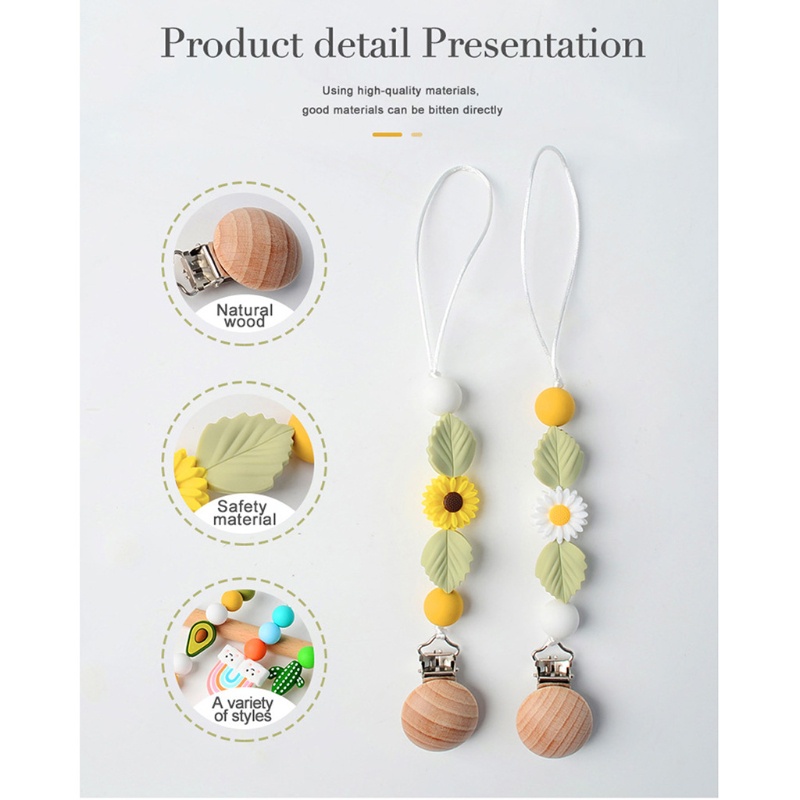 Kẹp Giữ Ti Giả Ngậm Mọc Răng Bằng Silicone Phối Dây Xích Handmade Dành Cho Trẻ Sơ Sinh