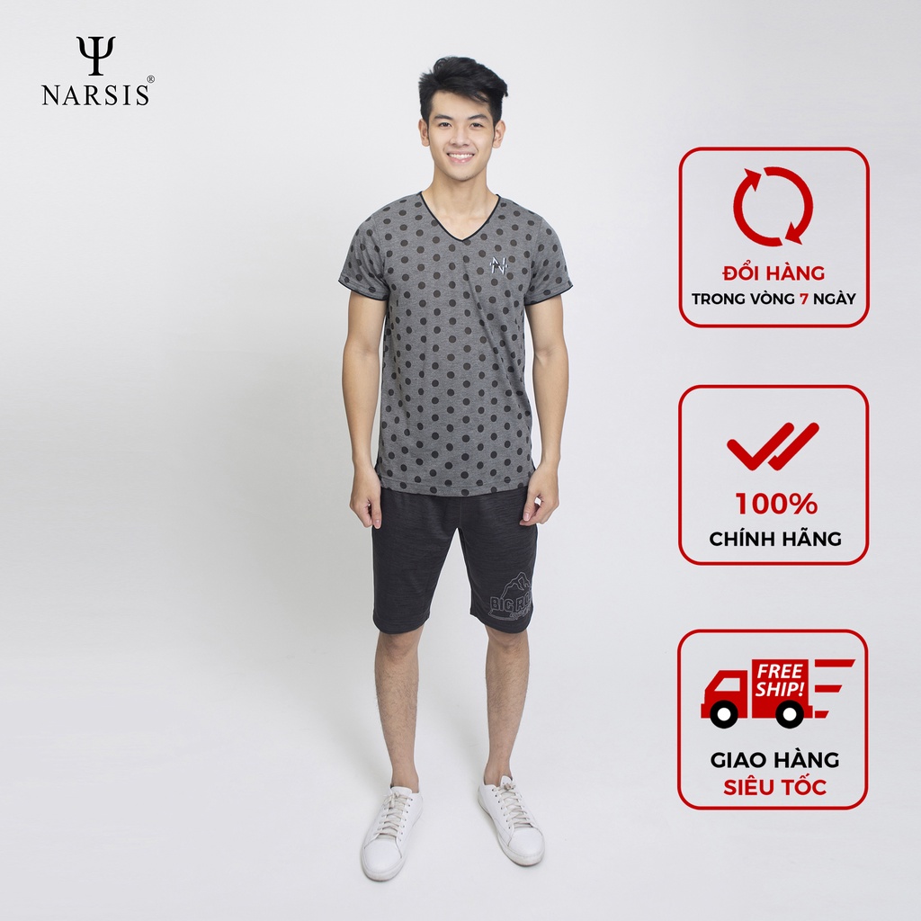 Áo thun nam Narsis D5013 màu ghi chấm cổ tim