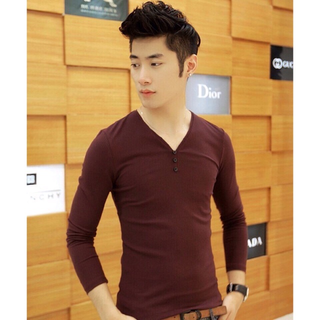 Áo thun nam tay dài cổ tim trơn màu vải đẹp mát tigershop Tgs071
