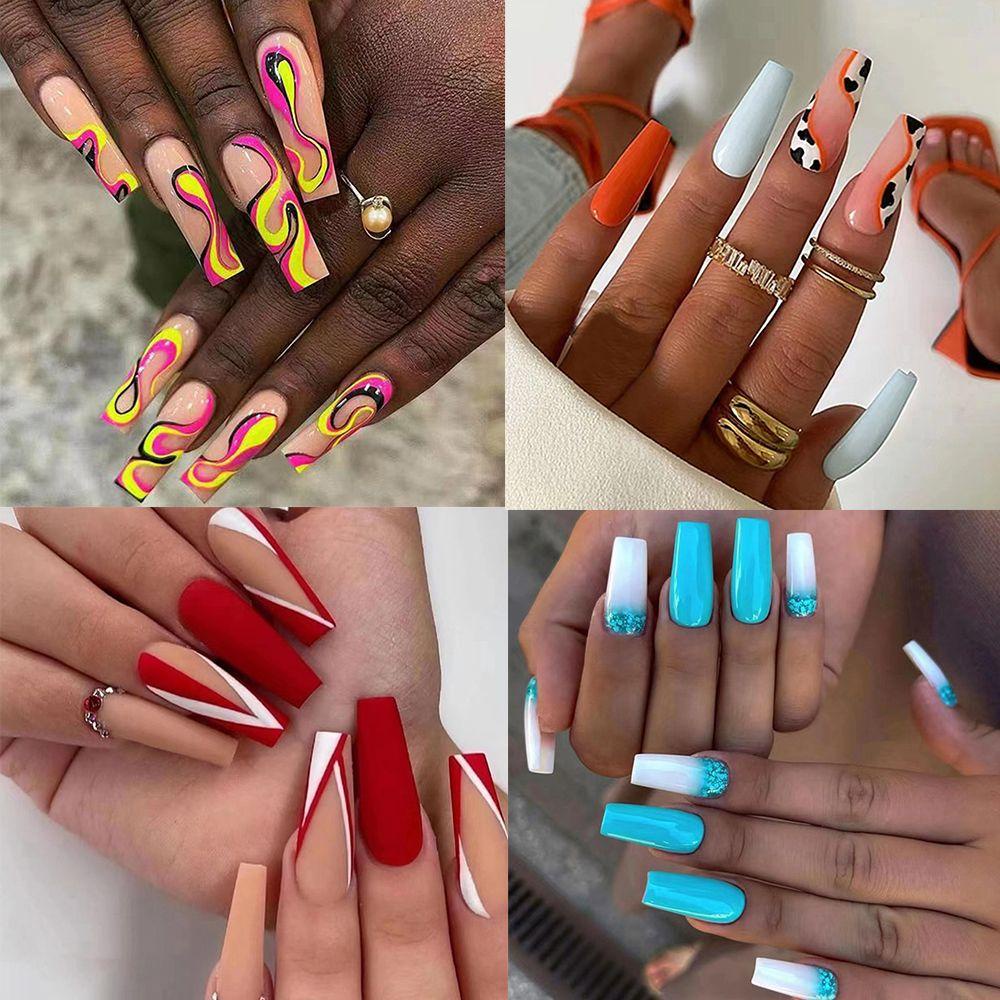 XIANTIN Bộ 24 Móng Tay Giả Che Phủ Toàn Diện Đính Kim Cương Giả Tháo Rời Được Kiểu Pháp