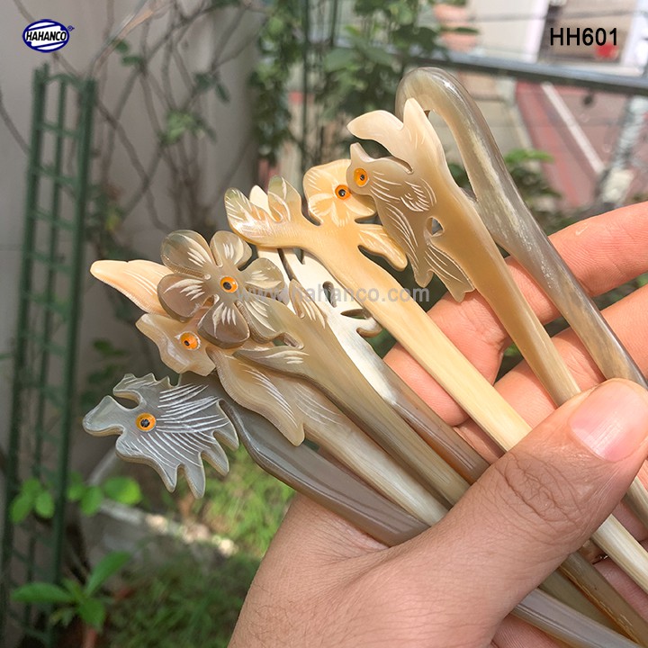 Trâm Cài Tóc Bằng Sừng Cổ Trang HAHANCO Đục Khắc Hình Dễ Thương Đủ Mẫu