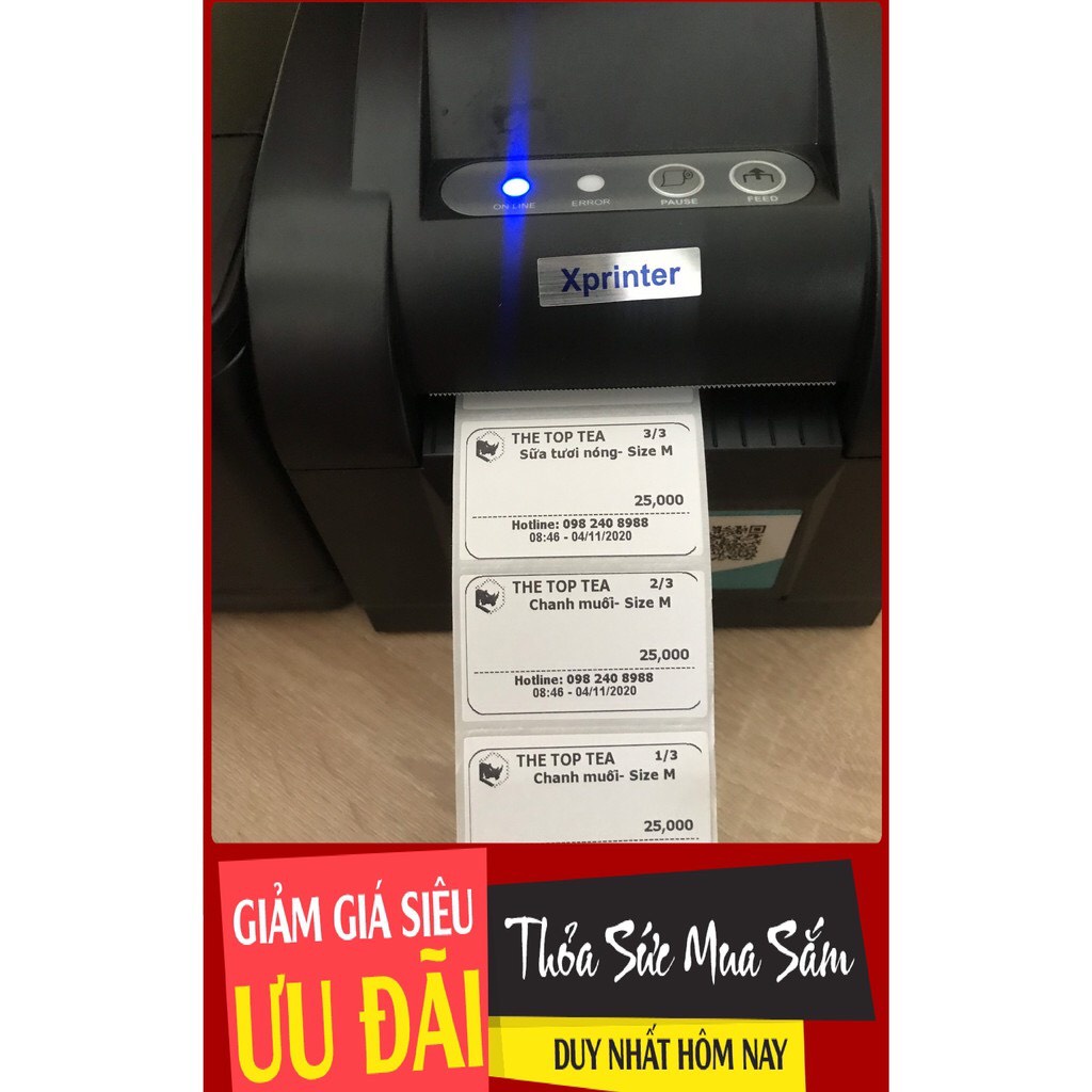 Máy in tem mã vạch -in tem trà sữa-in đơn hàng trên trang TMDT XPRINTER 350B