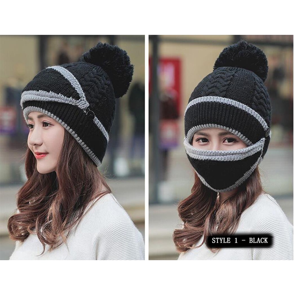Mũ len nữ quả bông thời trang hàn quốc 3 trong 1 YUKAGO SA363