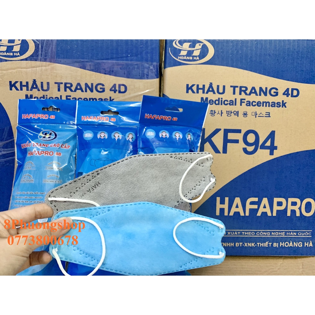 Khẩu trang KF94 Hafapro set 10 cái - Khẩu trang 4D Hafapro 4 lớp Kháng Khuẩn 10 cái/ túi