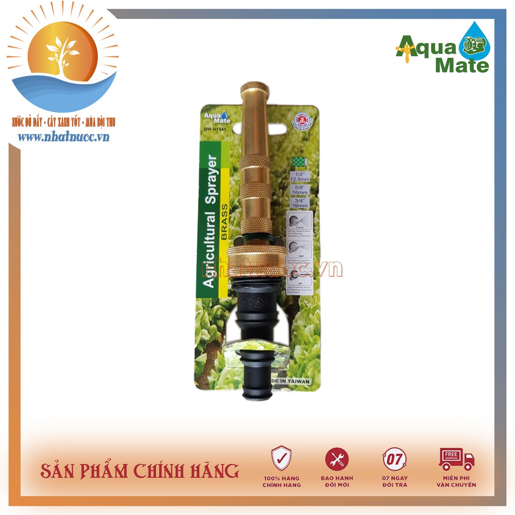 Đầu phun tưới nước Aquamate BW-N1041, chỉnh vặn xoắn bằng đồng