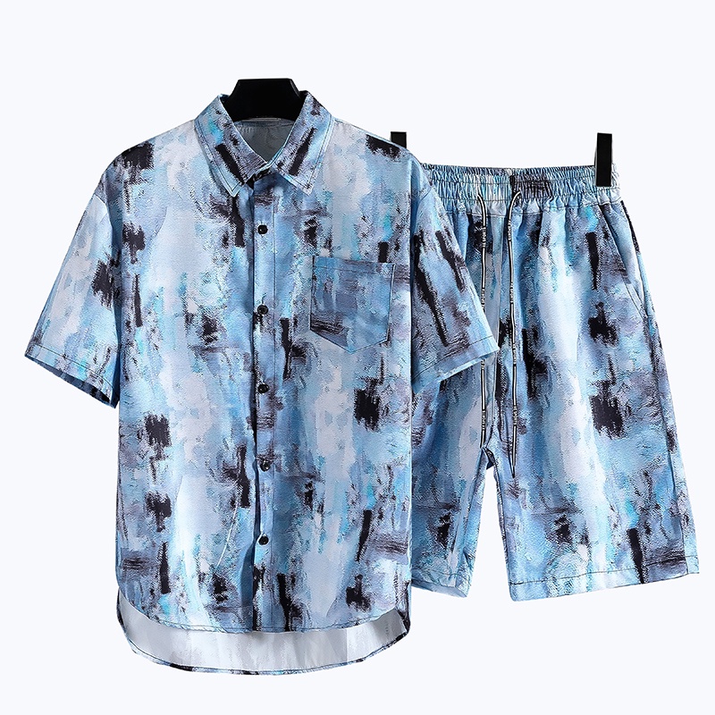 Set Áo Sơ Mi Ngắn Tay In Họa Tiết Hoa + Quần Short Thời Trang Cho Nam Nữ