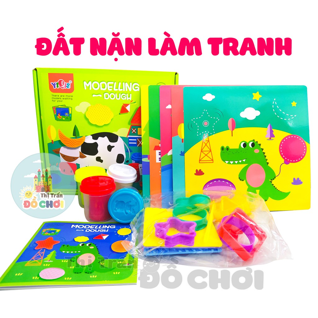 Bộ đồ chơi đất nặn làm tranh sáng tạo cho bé kèm khuôn và 4 hủ đất sét K504