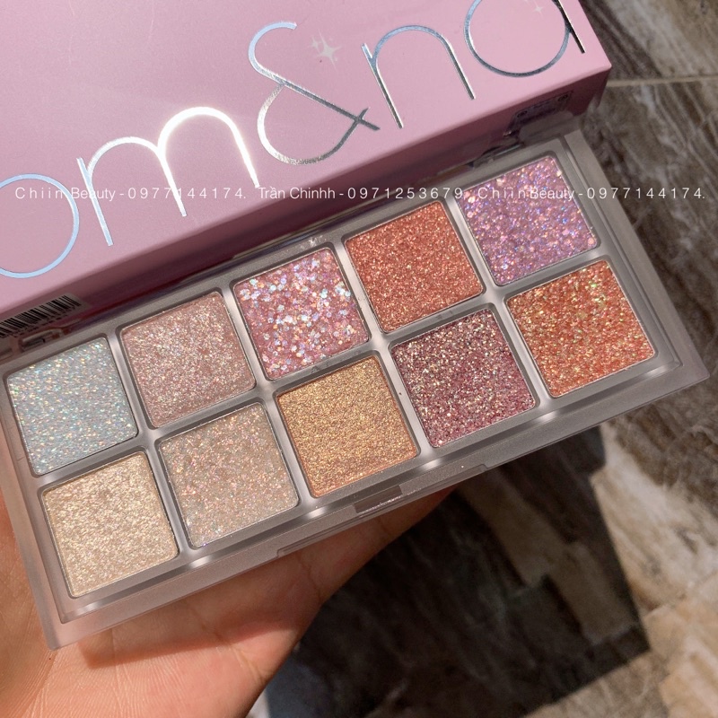 Bảng phấn mắt nhũ ROMAND Better Than Eye Palette màu số 00 Light and Glitter Garden 10 ô nhũ bling bling