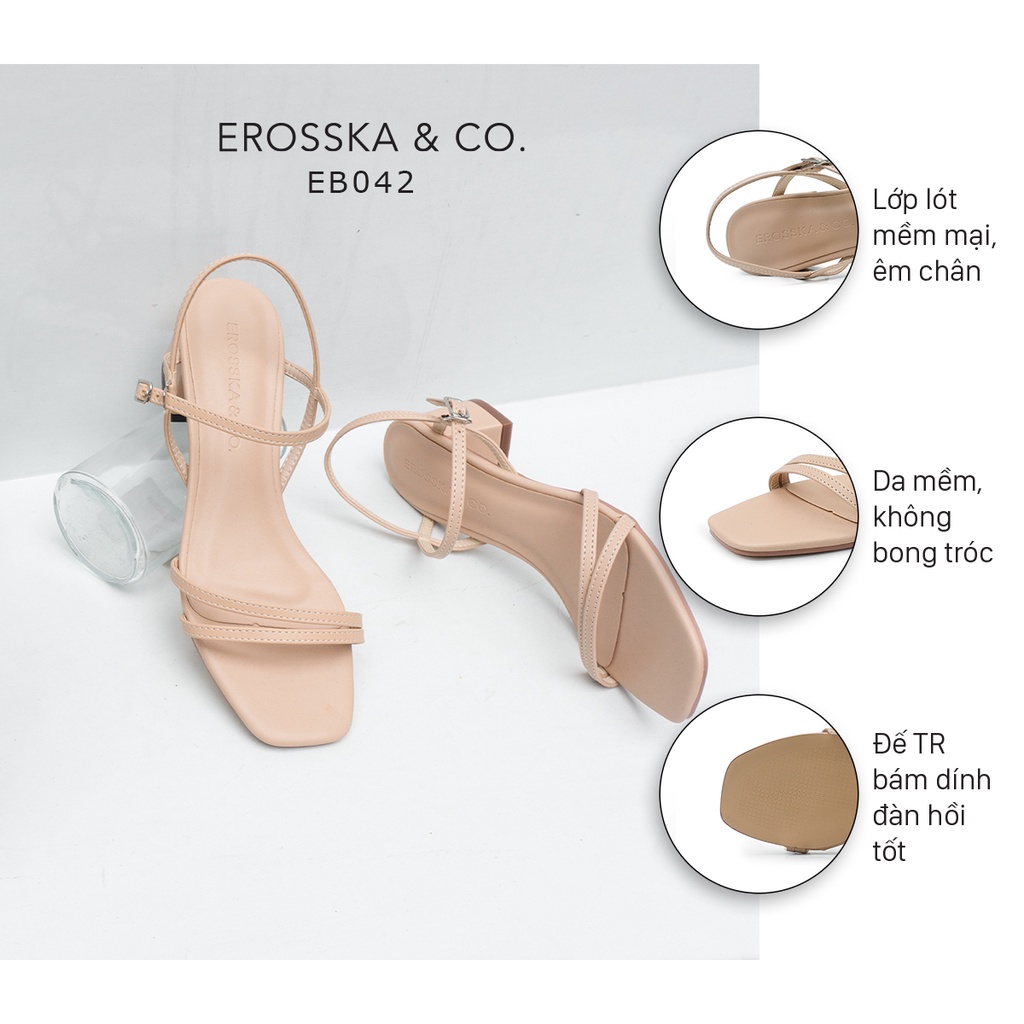 Erosska - Giày sandal mũi vuông quai mảnh thời trang công sở cao 5cm màu kem _ EB042