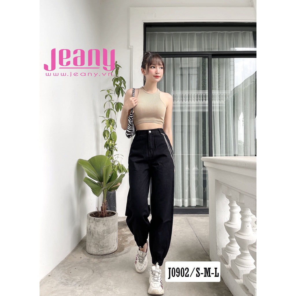 Quần Jean Baggy Lưng Cao Phối Xích Màu Đen J0902 - Jeany