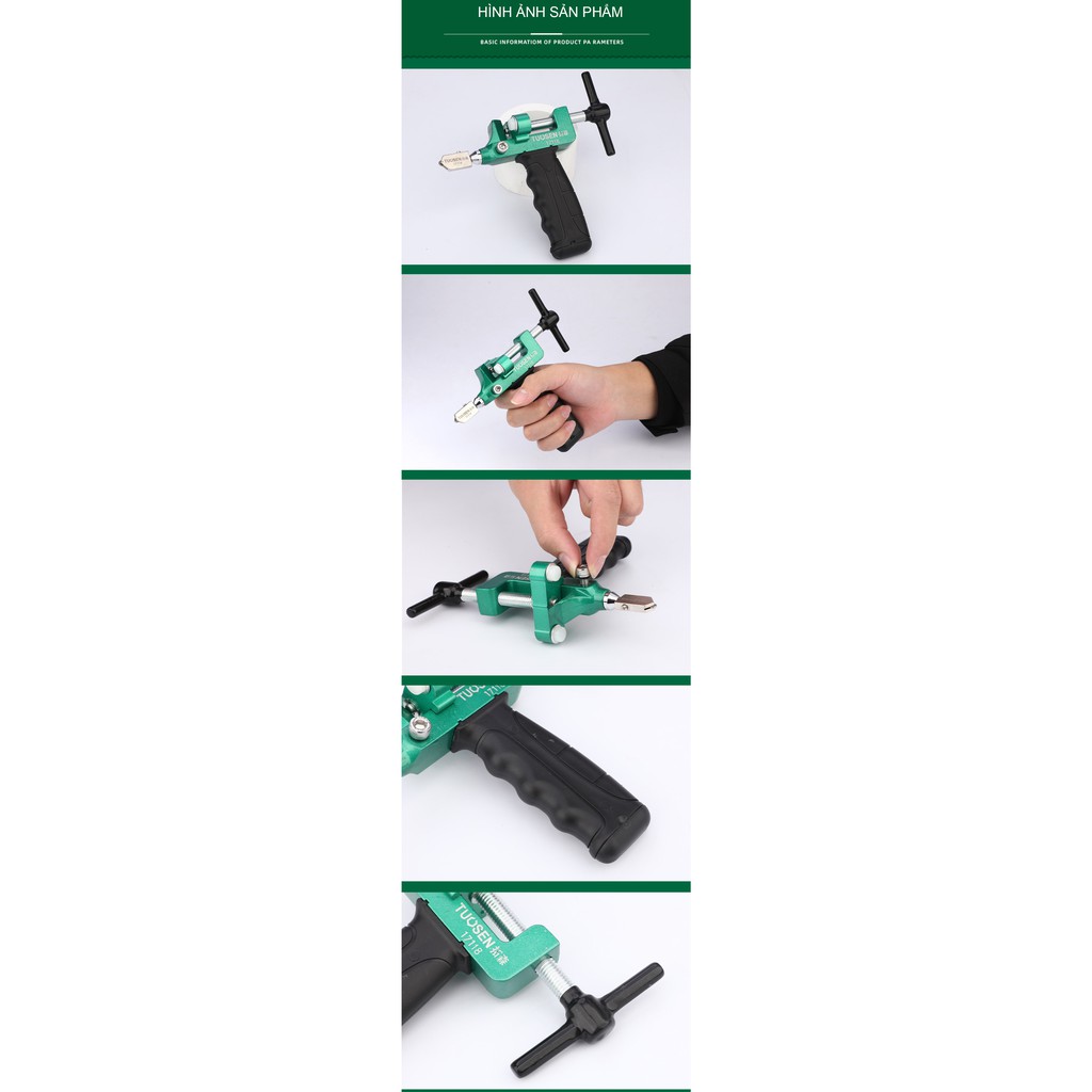 Bộ dụng cụ cắt kính Tuosen, gạch men 2 trong 1 (cắt và bẻ), hợp kim nhôm TUOSEN (Hộp gồm 3 lưỡi, 1 lọ dầu, 1 tôvít, máy.