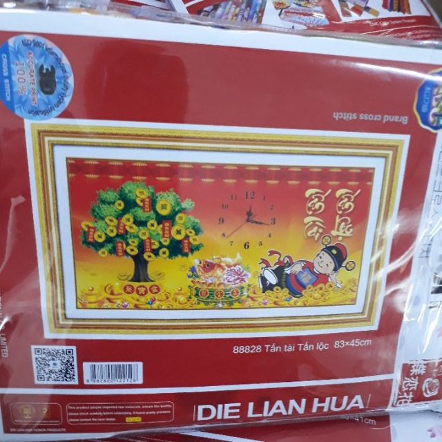 Tranh thêu tấn tài tấn lộc đồng hồ 88828(83x45)