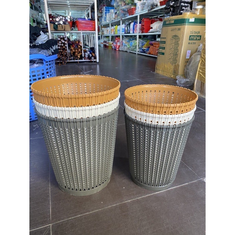 Sọt nhựa đan mây đựng đồ đa năng hàng Việt Nhật, thùng rác văn phòng kiểu dáng hiện đại màu sắc nhã nhặn 5155
