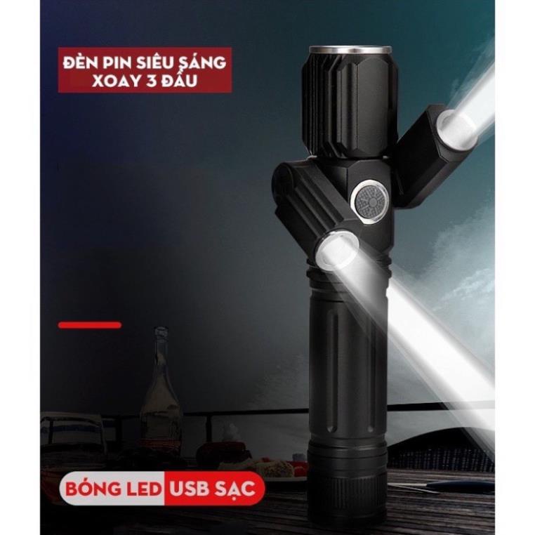 Đèn Pin siêu sáng Cầm Tay 3 Bóng Xoay 360 Độ Siêu Sáng [TẶNG PIN VÀ CỦ SẠC] ( tuyển sỉ )