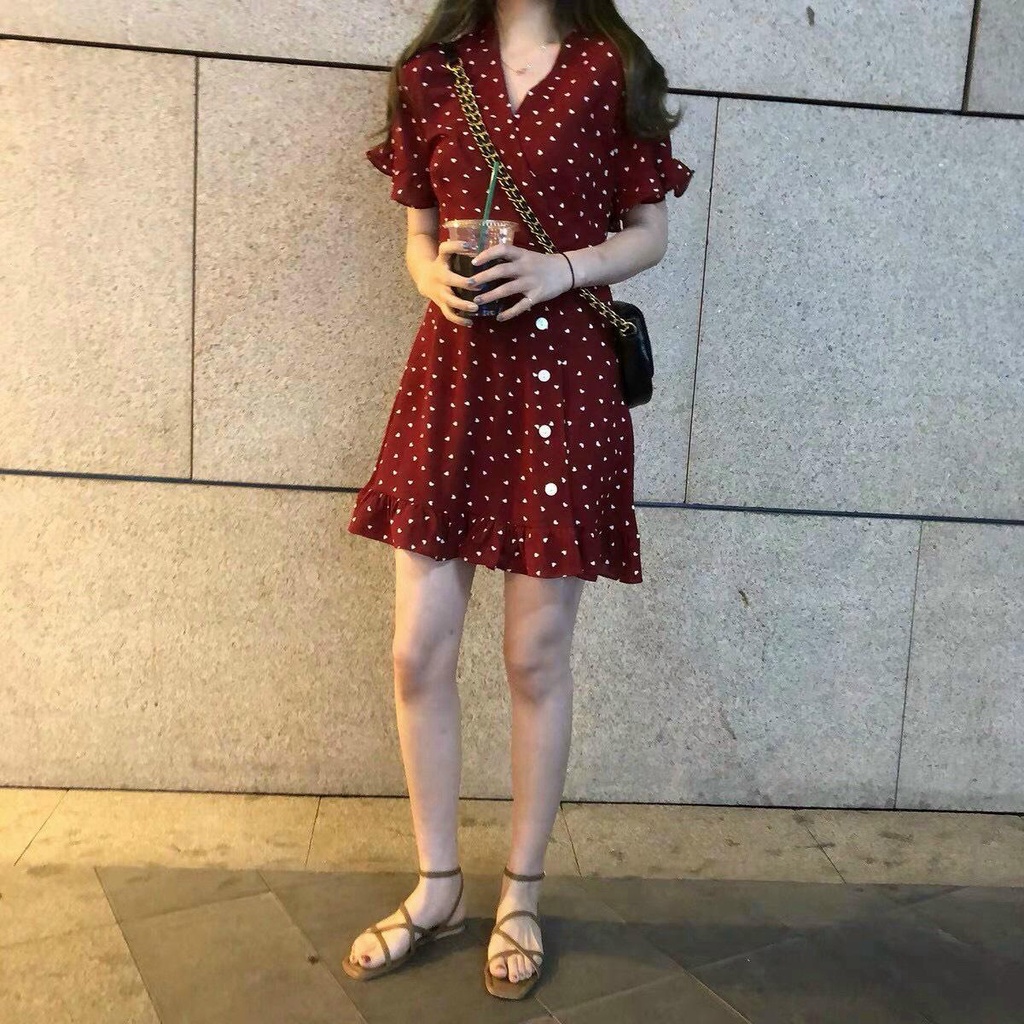 Đầm Kate Chấm Trái Tim Tay Ngắn - Cực Dễ Thương Phù Hợp Cho Nàng Đi Chơi, Dạo Phố - Hàng Chuẩn Shop