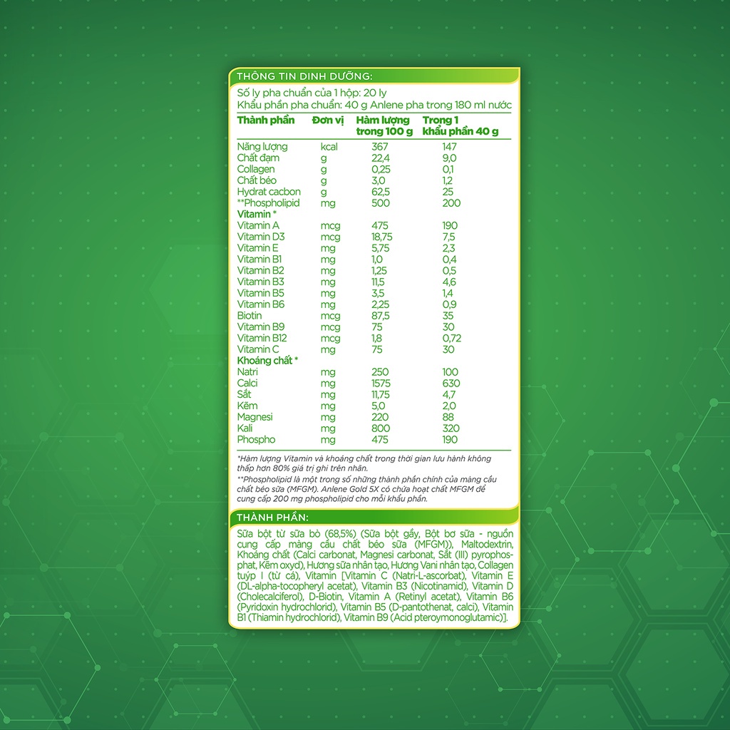 [ Date T7/24 ]Sữa bột Anlene Gold 5X hương vani lon 800g/lon