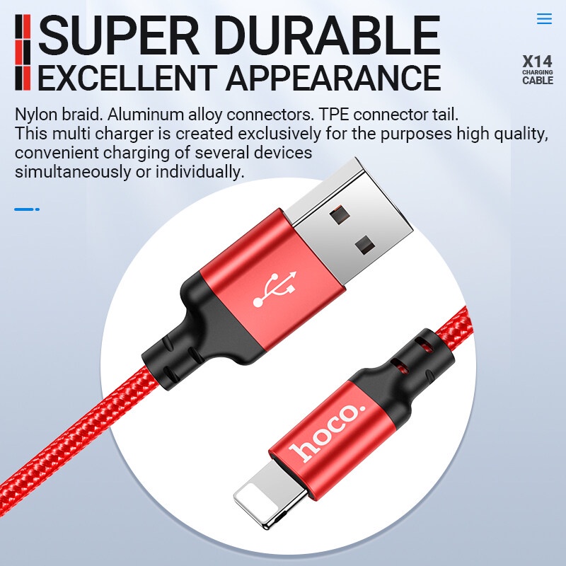 Cáp sạc điện thoại HOCO. X14 3 trong 1 cho HUAWEI Xiaomi OPPO Vivo