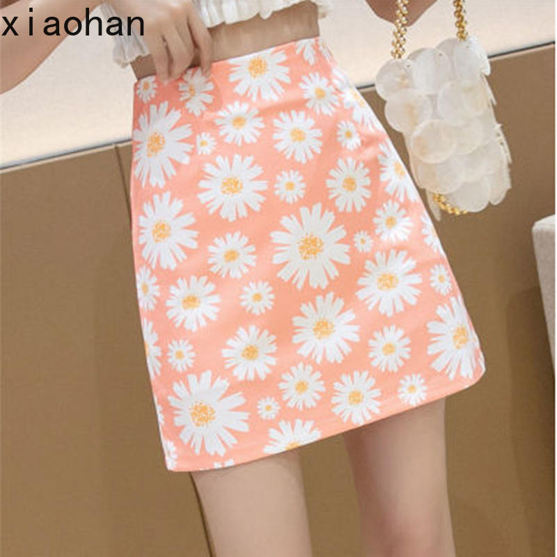 2021 women Hepburn style letter oil painting high waist a-line skirt bag hip mini skirt korean sunflower print | BigBuy360 - bigbuy360.vn