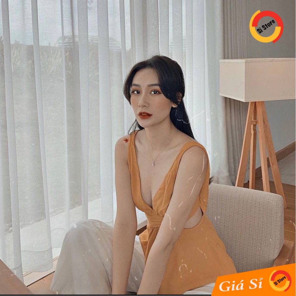 Áo Đũi Cổ V Khoét Eo Hở Lưng (VÀNG)