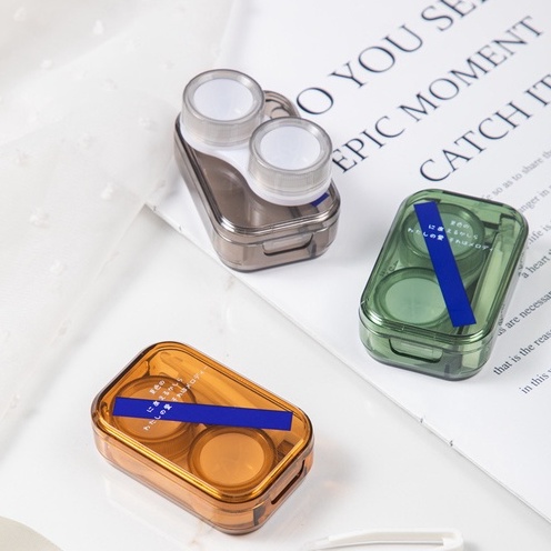 [𝗞𝗵𝗮𝘆 𝗟𝗲𝗻𝘀] Khay đựng lens Ann365 Màu Candy Trong Nâu, Xanh Lá, Xám Có Dụng Cụ Đeo Lens Japan Style
