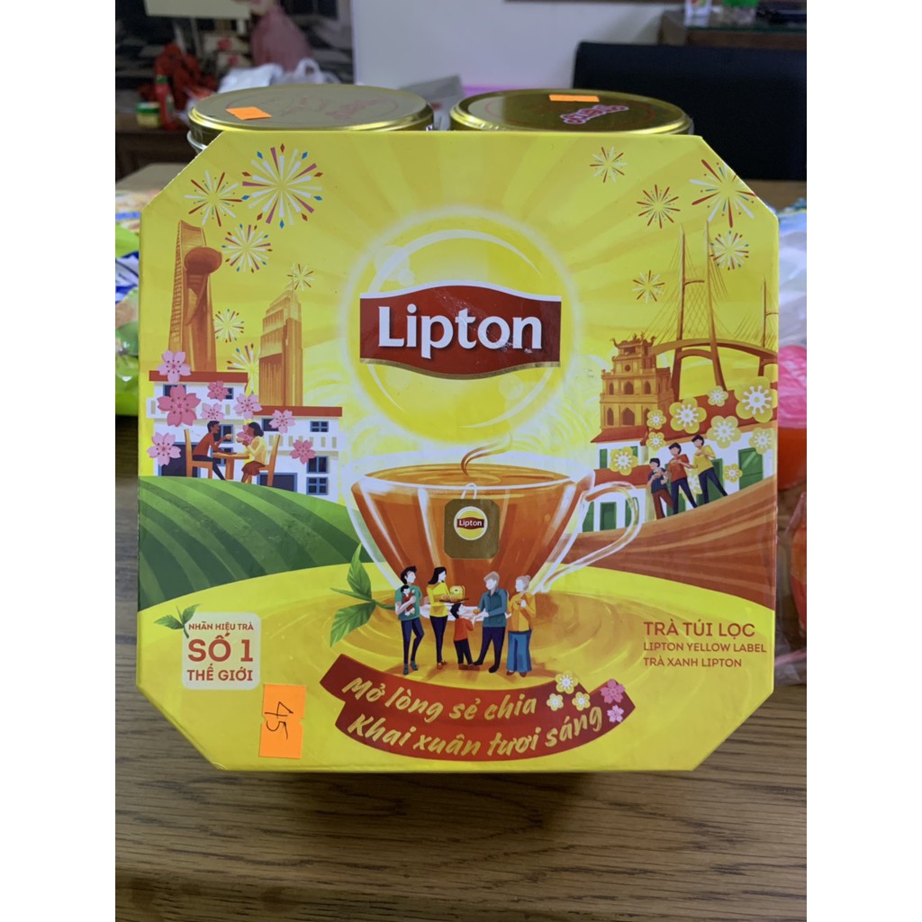 HỘP TRÀ LIPTON BÁT GIÁC TẾT 2021 TRÀ XANH TƯƠI MỚI + NHÃN  VÀNG