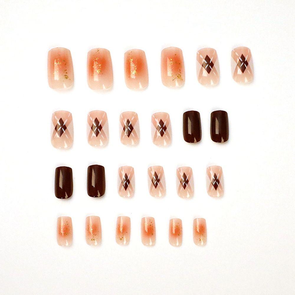 PATH 24pcs/Box Press On Nails Short Round/Square Head False Nails Detachable Fake Nails Wearable Artificial Manicure Tool Glitter Sequins Full Cover Nail Tips