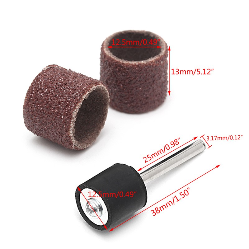 Bộ 10 đầu chà nhám gắn mũi khoan 12.5mm độ sạn 80 và trục 3.17mm