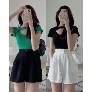 Áo croptop thun gân chất cotton bozip co dãn cut out hở ngực siêu xinh