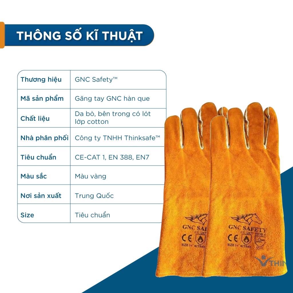 Găng tay hàn chịu nhiệt GNC chuyên dùng, chống nóng, chống cháy, chịu nhiệt, tia lửa Bao tay thợ hàn - THINKSAFE